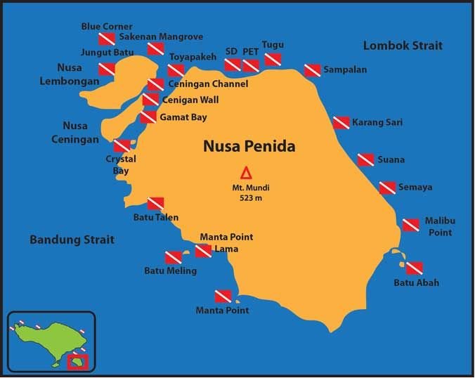 Nusa Peneeda Lembongan dive map
