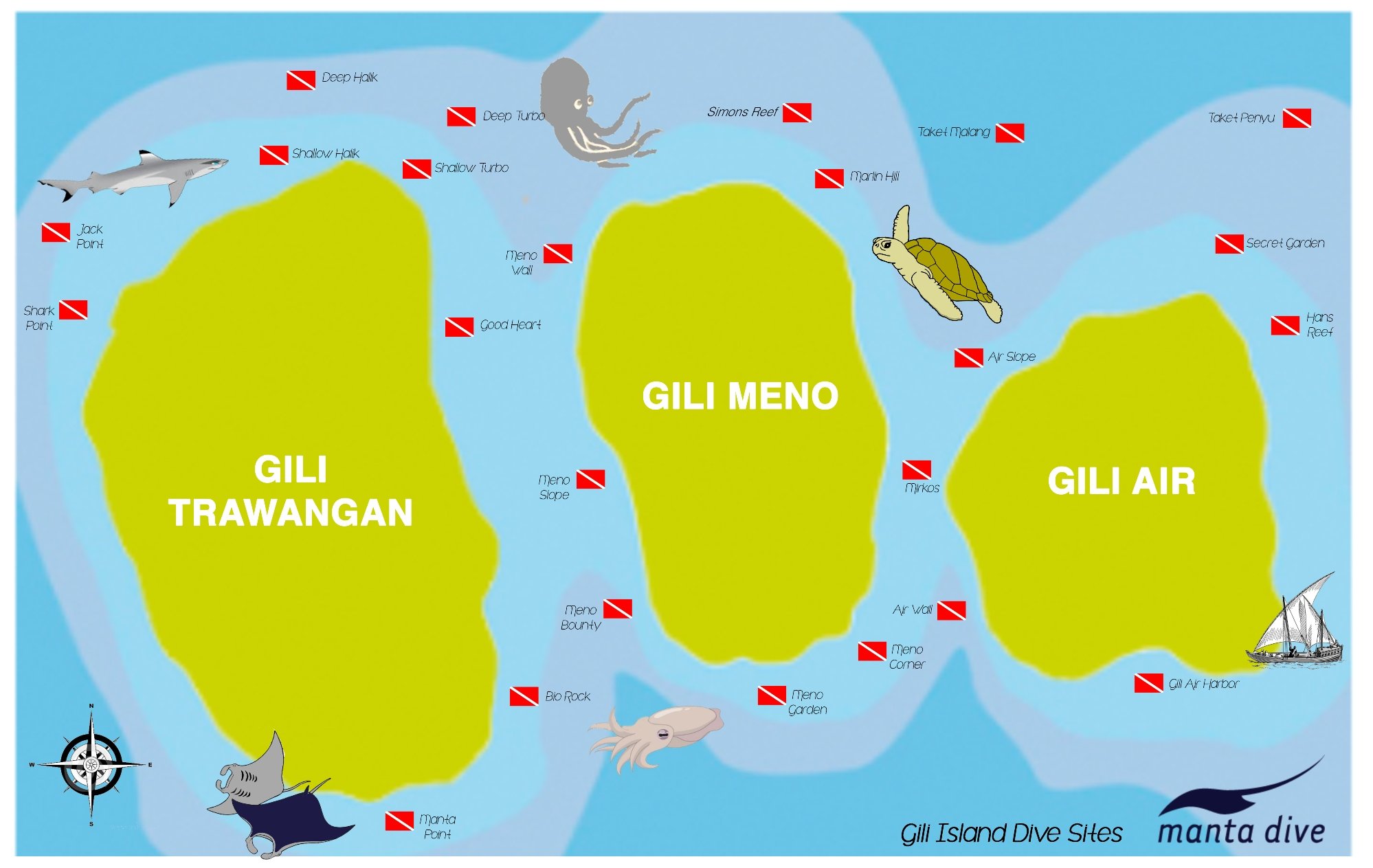 Gili dive map