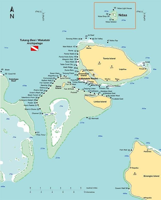 Wakatobi - Tomia dive map
